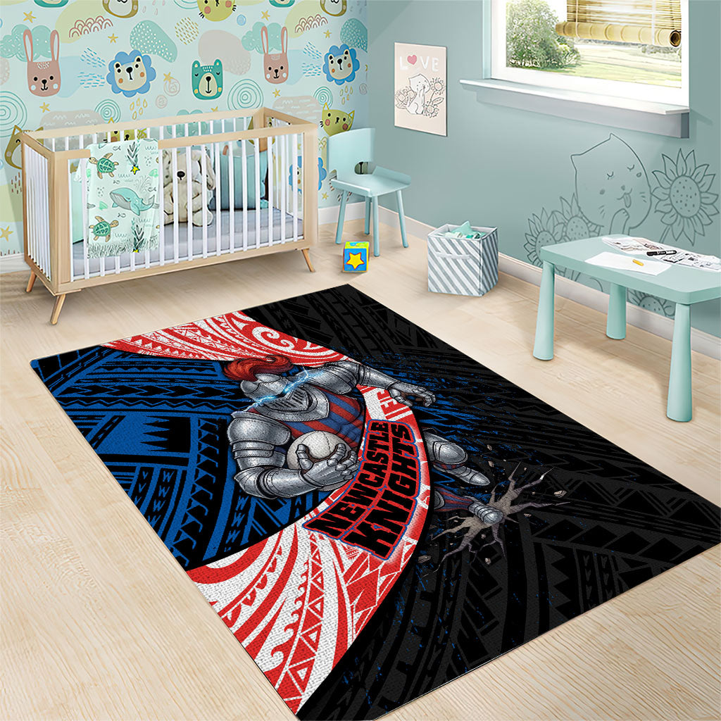 Newcastle Knights Rugby Area Rug Tribal Polynesian Power Art - Lightning Mascot