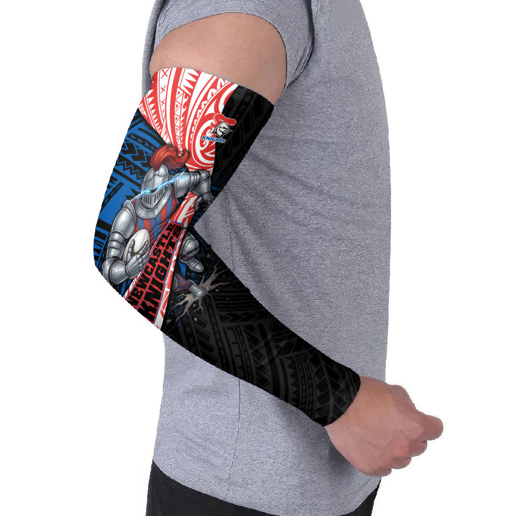 Newcastle Knights Rugby Arm Sleeves Tribal Polynesian Power Art - Lightning Mascot