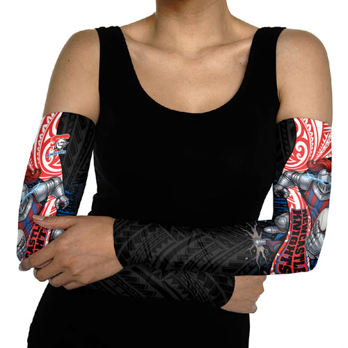Newcastle Knights Rugby Arm Sleeves Tribal Polynesian Power Art - Lightning Mascot