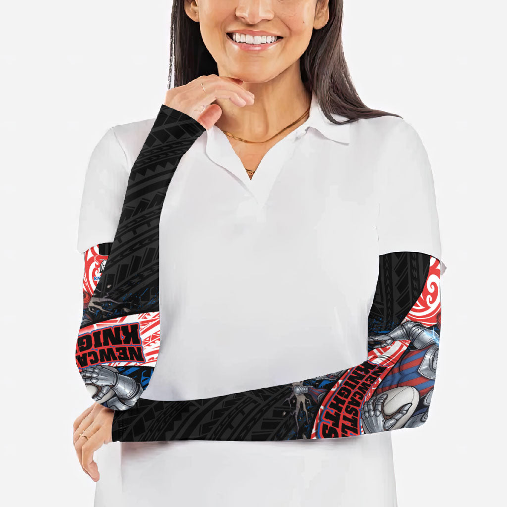 Newcastle Knights Rugby Arm Sleeves Tribal Polynesian Power Art - Lightning Mascot