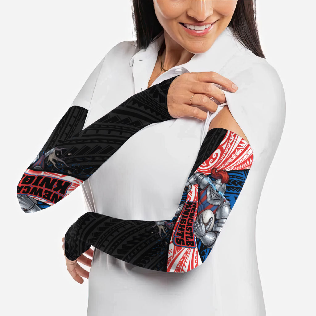 Newcastle Knights Rugby Arm Sleeves Tribal Polynesian Power Art - Lightning Mascot