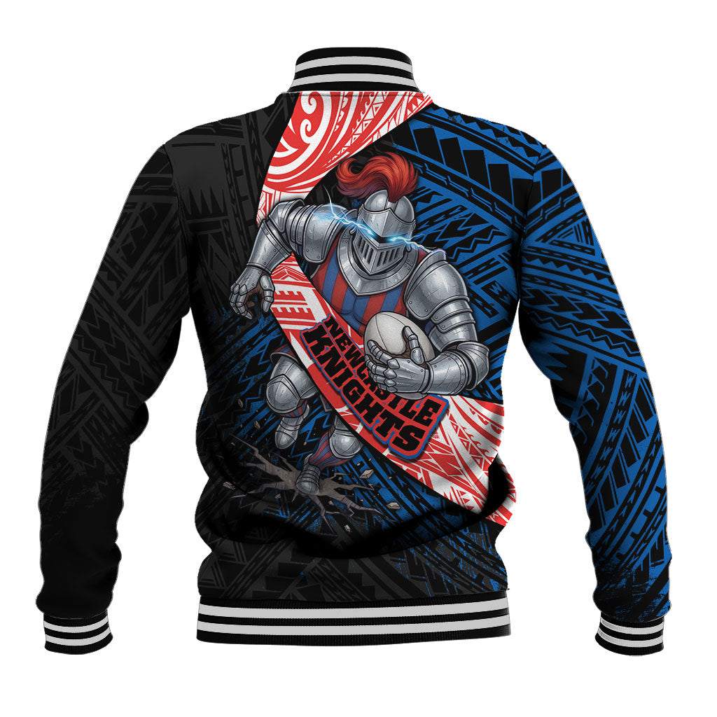 Newcastle Knights Rugby Baseball Jacket Tribal Polynesian Power Art - Lightning Mascot