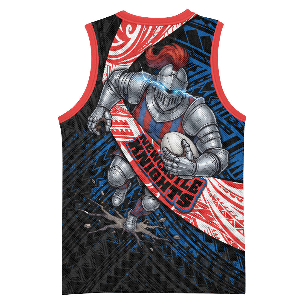 Newcastle Knights Rugby Basketball Jersey Tribal Polynesian Power Art - Lightning Mascot