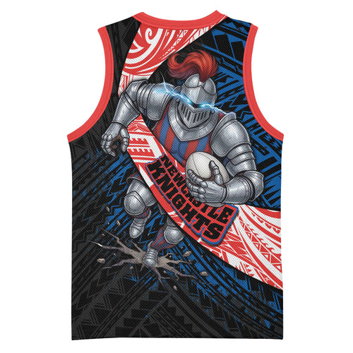 Newcastle Knights Rugby Basketball Jersey Tribal Polynesian Power Art - Lightning Mascot