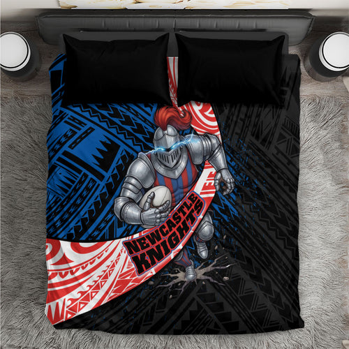 Newcastle Knights Rugby Bedding Set Tribal Polynesian Power Art - Lightning Mascot