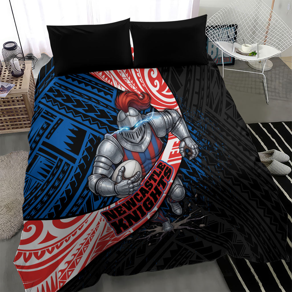 Newcastle Knights Rugby Bedding Set Tribal Polynesian Power Art - Lightning Mascot