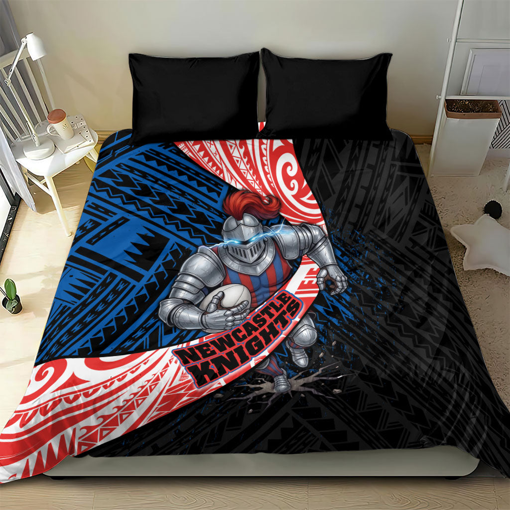 Newcastle Knights Rugby Bedding Set Tribal Polynesian Power Art - Lightning Mascot