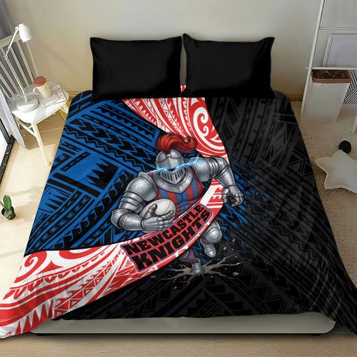 Newcastle Knights Rugby Bedding Set Tribal Polynesian Power Art - Lightning Mascot
