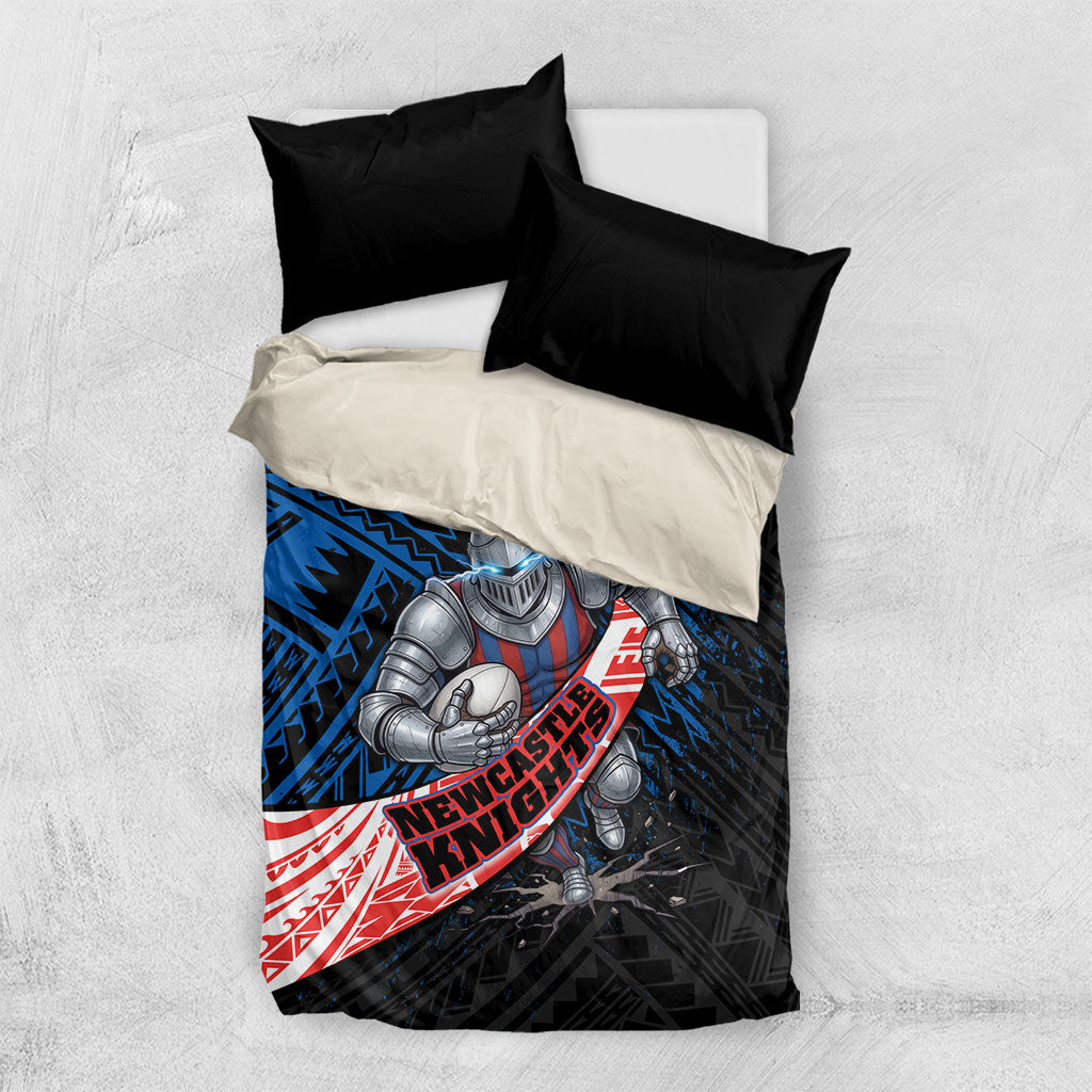 Newcastle Knights Rugby Bedding Set Tribal Polynesian Power Art - Lightning Mascot