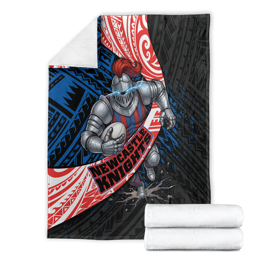 Newcastle Knights Rugby Blanket Tribal Polynesian Power Art - Lightning Mascot