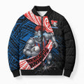 Newcastle Knights Rugby Bomber Puffer Jacket Tribal Polynesian Power Art - Lightning Mascot