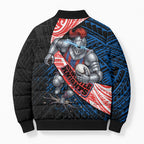 Newcastle Knights Rugby Bomber Puffer Jacket Tribal Polynesian Power Art - Lightning Mascot