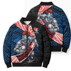Newcastle Knights Rugby Bomber Puffer Jacket Tribal Polynesian Power Art - Lightning Mascot