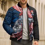 Newcastle Knights Rugby Bomber Puffer Jacket Tribal Polynesian Power Art - Lightning Mascot