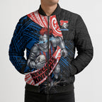 Newcastle Knights Rugby Bomber Puffer Jacket Tribal Polynesian Power Art - Lightning Mascot