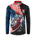 Newcastle Knights Rugby Button Sweatshirt Tribal Polynesian Power Art - Lightning Mascot