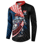 Newcastle Knights Rugby Button Sweatshirt Tribal Polynesian Power Art - Lightning Mascot