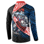 Newcastle Knights Rugby Button Sweatshirt Tribal Polynesian Power Art - Lightning Mascot