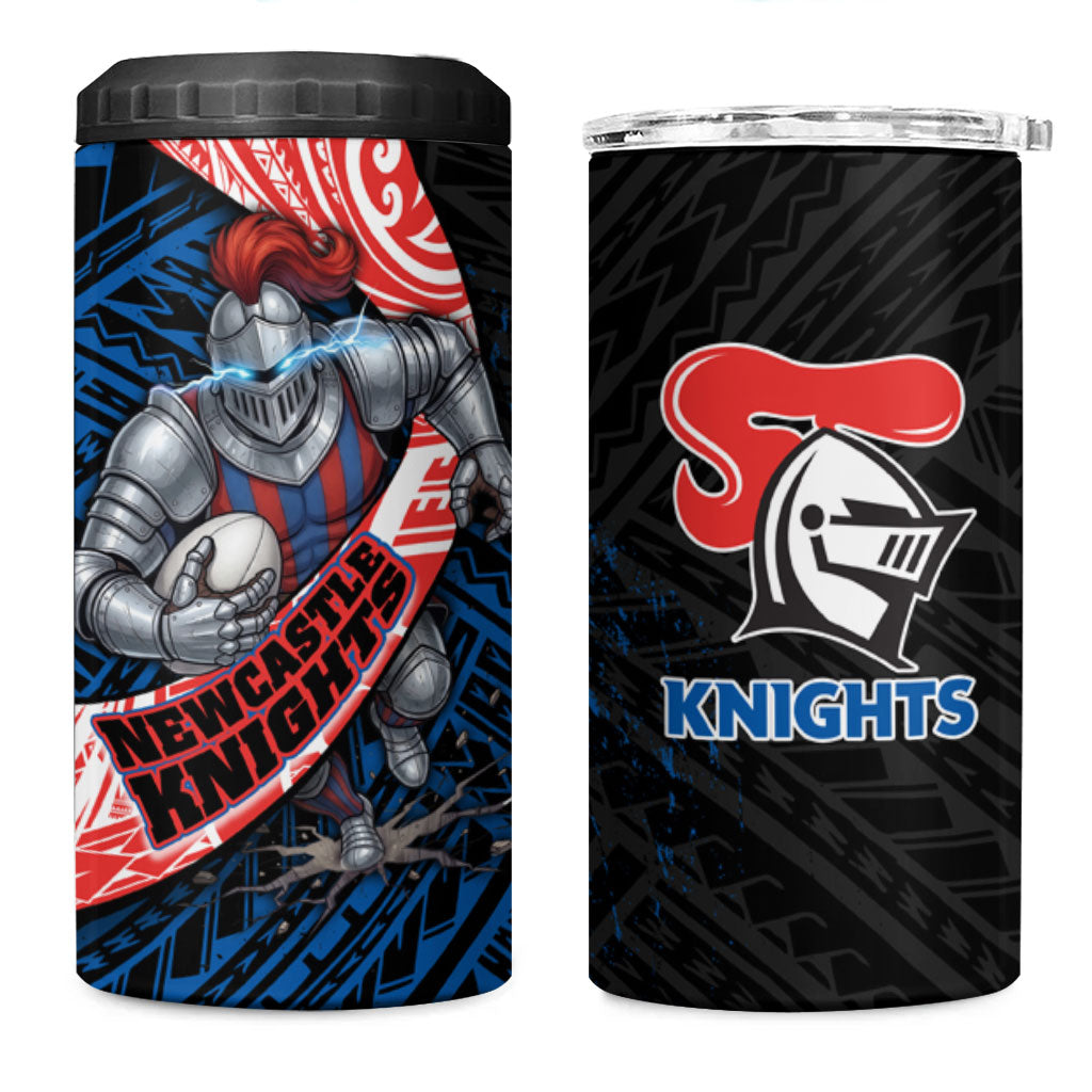 Newcastle Knights Rugby 4 in 1 Can Cooler Tumbler Tribal Polynesian Power Art - Lightning Mascot