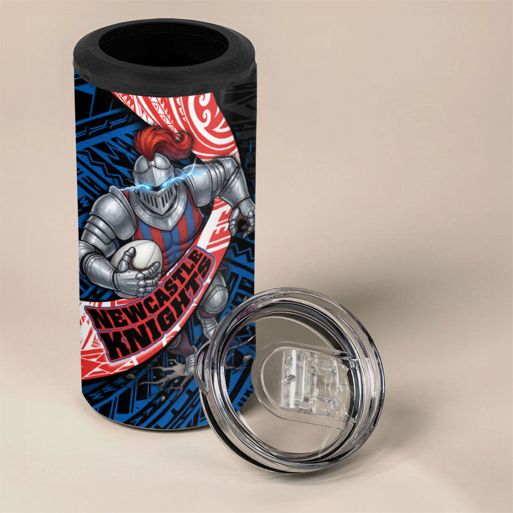 Newcastle Knights Rugby 4 in 1 Can Cooler Tumbler Tribal Polynesian Power Art - Lightning Mascot