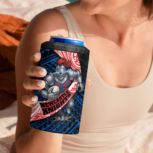 Newcastle Knights Rugby 4 in 1 Can Cooler Tumbler Tribal Polynesian Power Art - Lightning Mascot