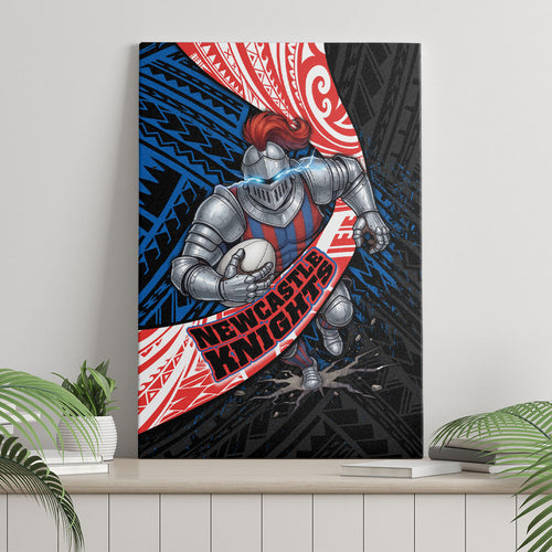 Newcastle Knights Rugby Canvas Wall Art Tribal Polynesian Power Art - Lightning Mascot