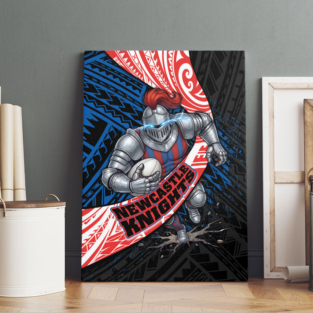 Newcastle Knights Rugby Canvas Wall Art Tribal Polynesian Power Art - Lightning Mascot