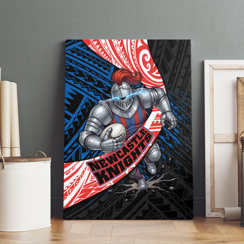 Newcastle Knights Rugby Canvas Wall Art Tribal Polynesian Power Art - Lightning Mascot