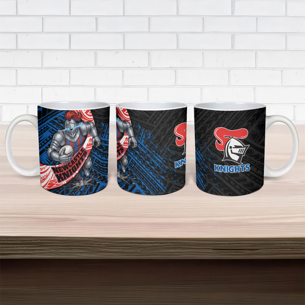 Newcastle Knights Rugby Ceramic Mug Tribal Polynesian Power Art - Lightning Mascot
