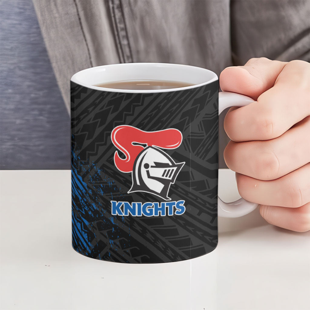 Newcastle Knights Rugby Ceramic Mug Tribal Polynesian Power Art - Lightning Mascot