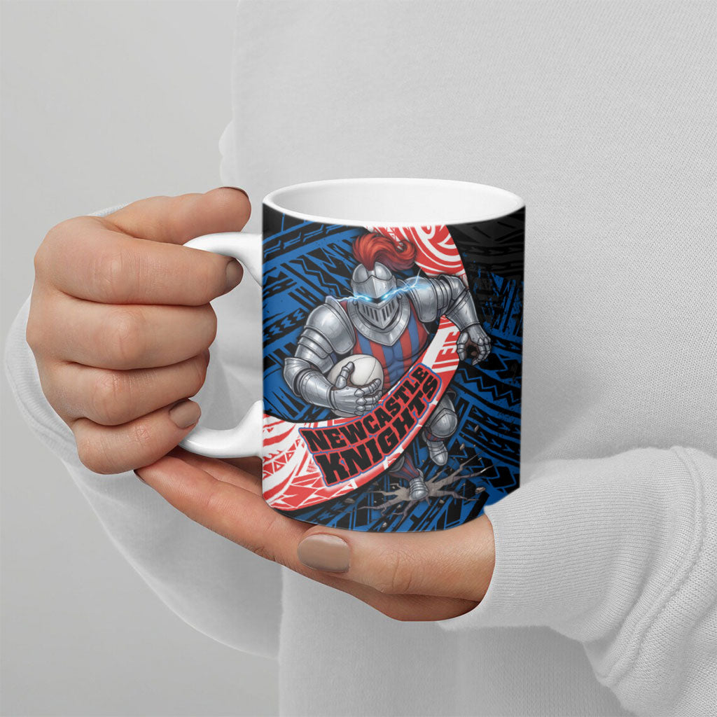 Newcastle Knights Rugby Ceramic Mug Tribal Polynesian Power Art - Lightning Mascot