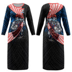 Newcastle Knights Rugby Couples Matching Long Sleeve Bodycon Dress and Hawaiian Shirt Tribal Polynesian Power Art - Lightning Mascot