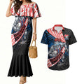Newcastle Knights Rugby Couples Matching Mermaid Dress and Hawaiian Shirt Tribal Polynesian Power Art - Lightning Mascot