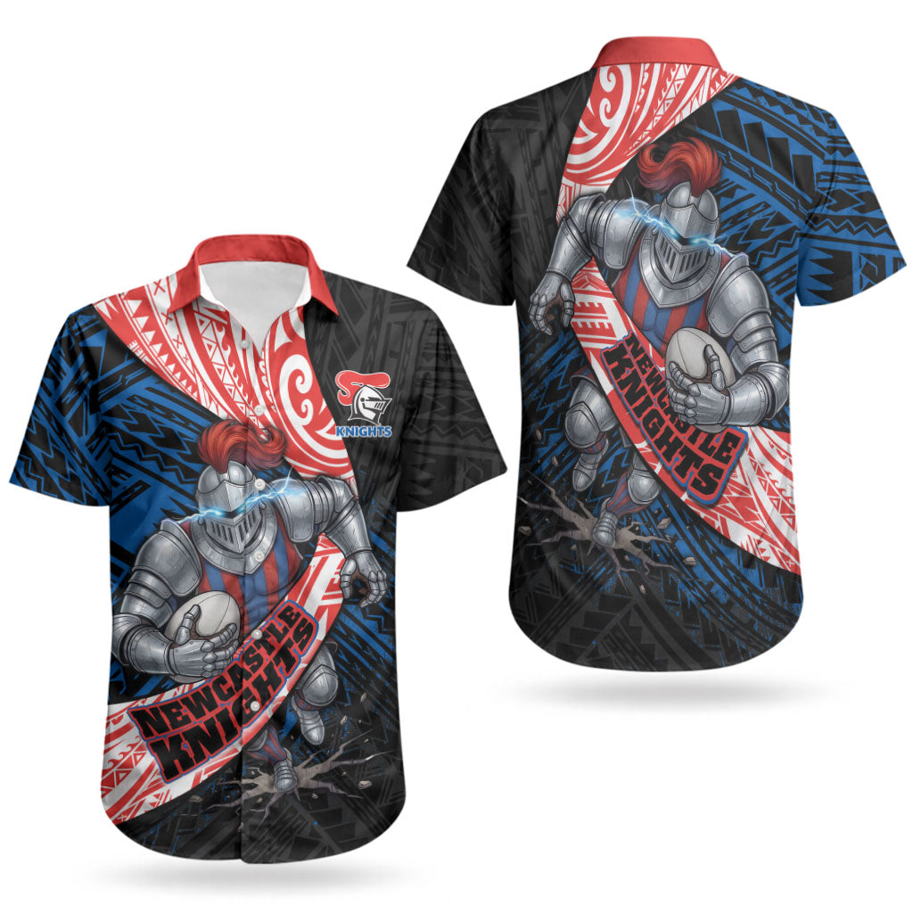 Newcastle Knights Rugby Couples Matching Mermaid Dress and Hawaiian Shirt Tribal Polynesian Power Art - Lightning Mascot