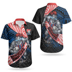 Newcastle Knights Rugby Couples Matching Off Shoulder Maxi Dress and Hawaiian Shirt Tribal Polynesian Power Art - Lightning Mascot
