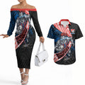Newcastle Knights Rugby Couples Matching Off The Shoulder Long Sleeve Dress and Hawaiian Shirt Tribal Polynesian Power Art - Lightning Mascot