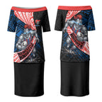 Newcastle Knights Rugby Couples Matching Puletasi and Long Sleeve Button Shirt Tribal Polynesian Power Art - Lightning Mascot