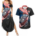 Newcastle Knights Rugby Couples Matching Summer Maxi Dress and Hawaiian Shirt Tribal Polynesian Power Art - Lightning Mascot