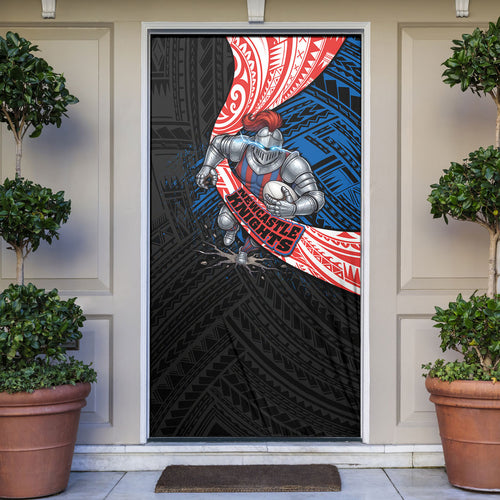 Newcastle Knights Rugby Door Cover Tribal Polynesian Power Art - Lightning Mascot