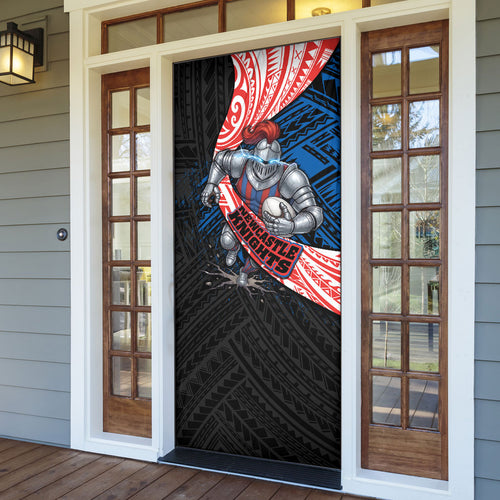 Newcastle Knights Rugby Door Cover Tribal Polynesian Power Art - Lightning Mascot