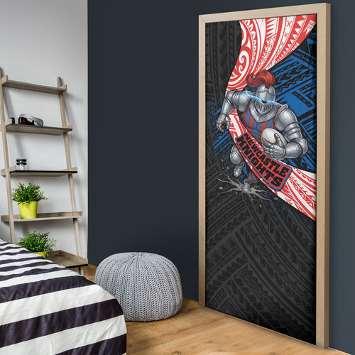 Newcastle Knights Rugby Door Cover Tribal Polynesian Power Art - Lightning Mascot