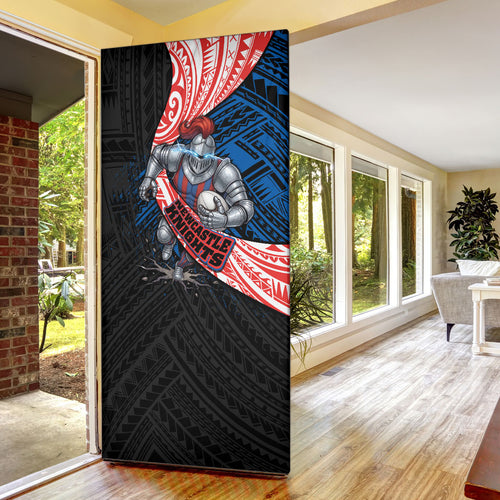 Newcastle Knights Rugby Door Cover Tribal Polynesian Power Art - Lightning Mascot