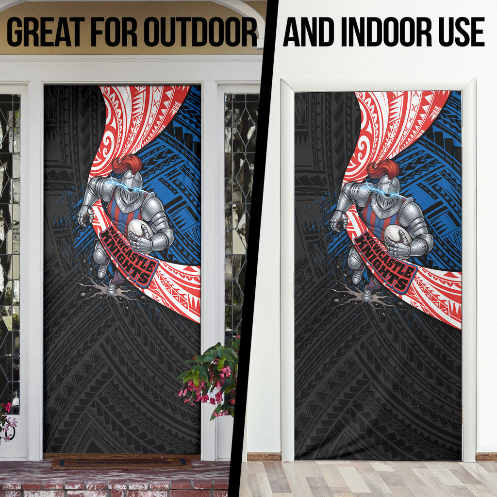 Newcastle Knights Rugby Door Cover Tribal Polynesian Power Art - Lightning Mascot