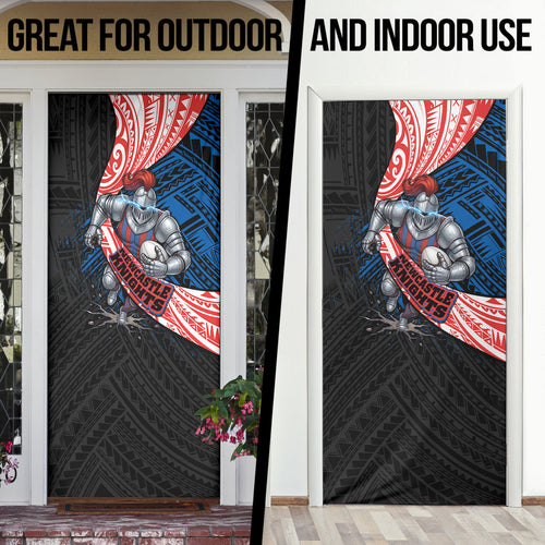 Newcastle Knights Rugby Door Cover Tribal Polynesian Power Art - Lightning Mascot