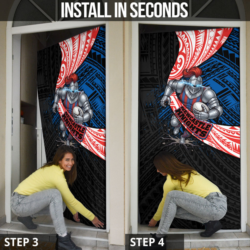 Newcastle Knights Rugby Door Cover Tribal Polynesian Power Art - Lightning Mascot