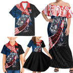 Newcastle Knights Rugby Family Matching Off Shoulder Maxi Dress and Hawaiian Shirt Tribal Polynesian Power Art - Lightning Mascot