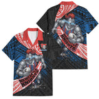 Newcastle Knights Rugby Family Matching Off Shoulder Short Dress and Hawaiian Shirt Tribal Polynesian Power Art - Lightning Mascot