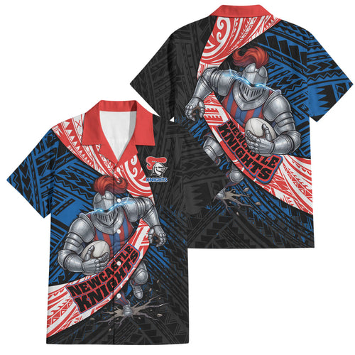 Newcastle Knights Rugby Family Matching Puletasi and Hawaiian Shirt Tribal Polynesian Power Art - Lightning Mascot