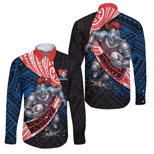 Newcastle Knights Rugby Family Matching Puletasi and Hawaiian Shirt Tribal Polynesian Power Art - Lightning Mascot