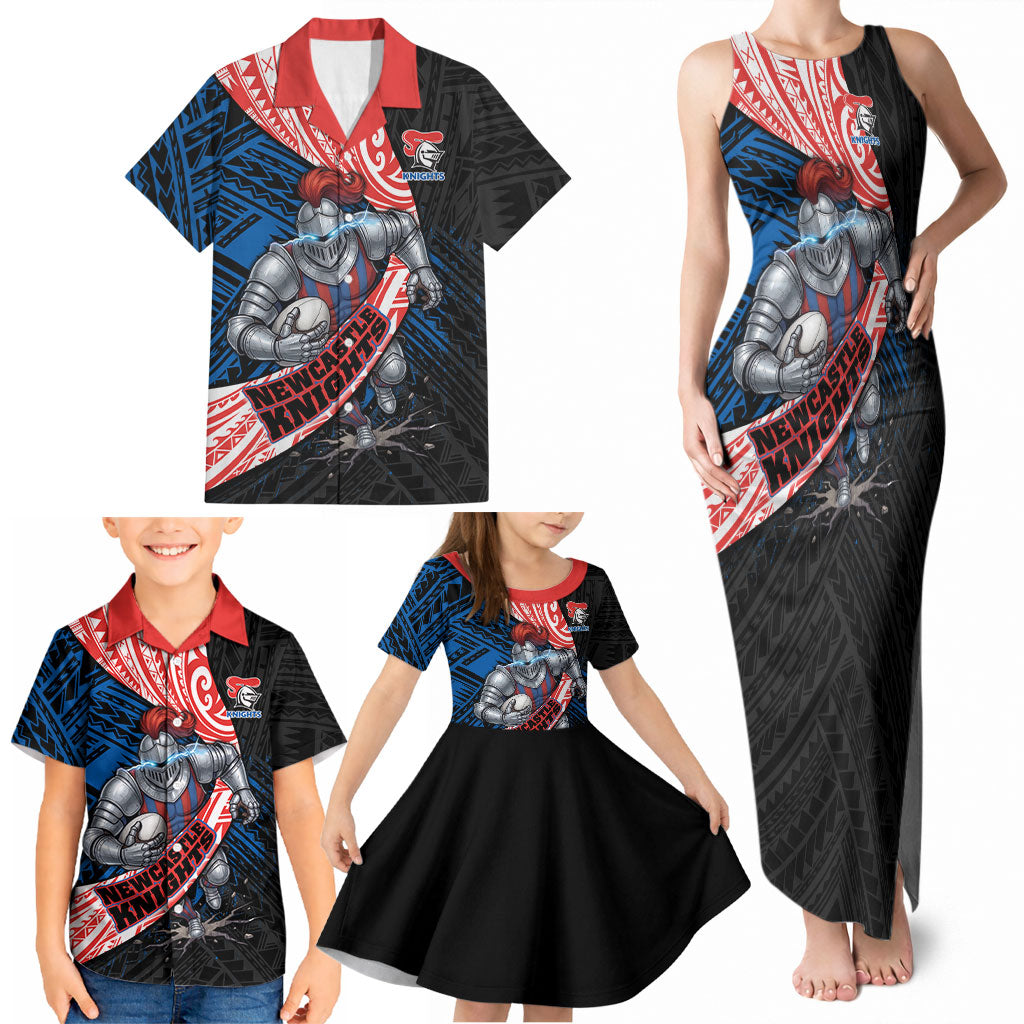 Newcastle Knights Rugby Family Matching Tank Maxi Dress and Hawaiian Shirt Tribal Polynesian Power Art - Lightning Mascot